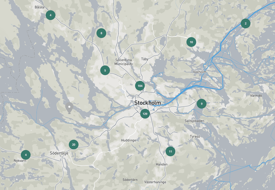 Karta över laddningsplatser som drivs av Fortum Charge & Drive